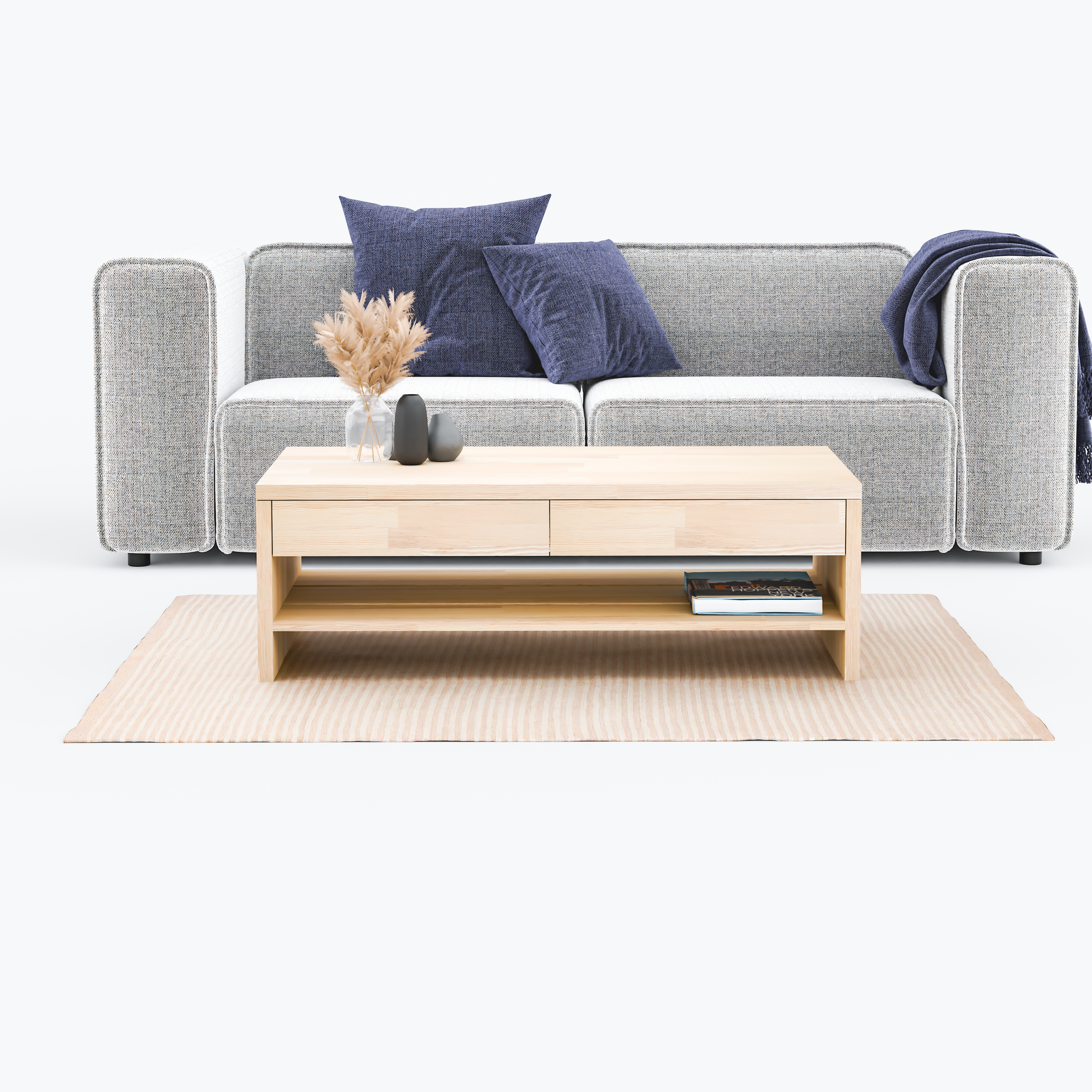 Solid Wood Coffee Table with Drawers