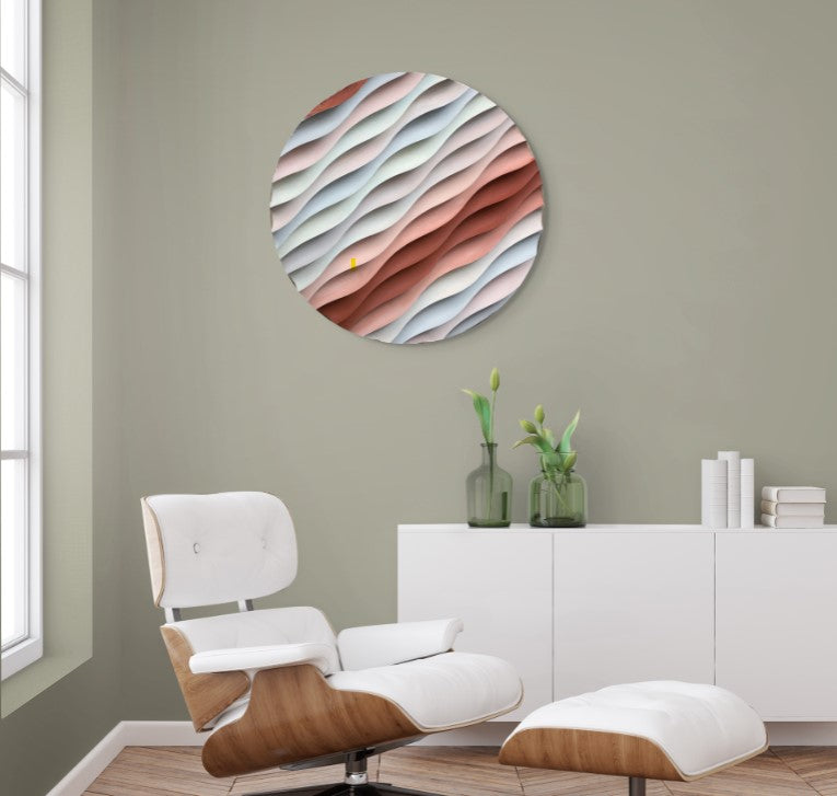 3D Ahşap El Boyaması Yuvarlak Tablo-Naturel