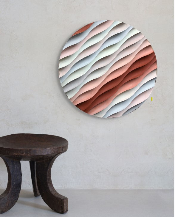 3D Ahşap El Boyaması Yuvarlak Tablo-Naturel