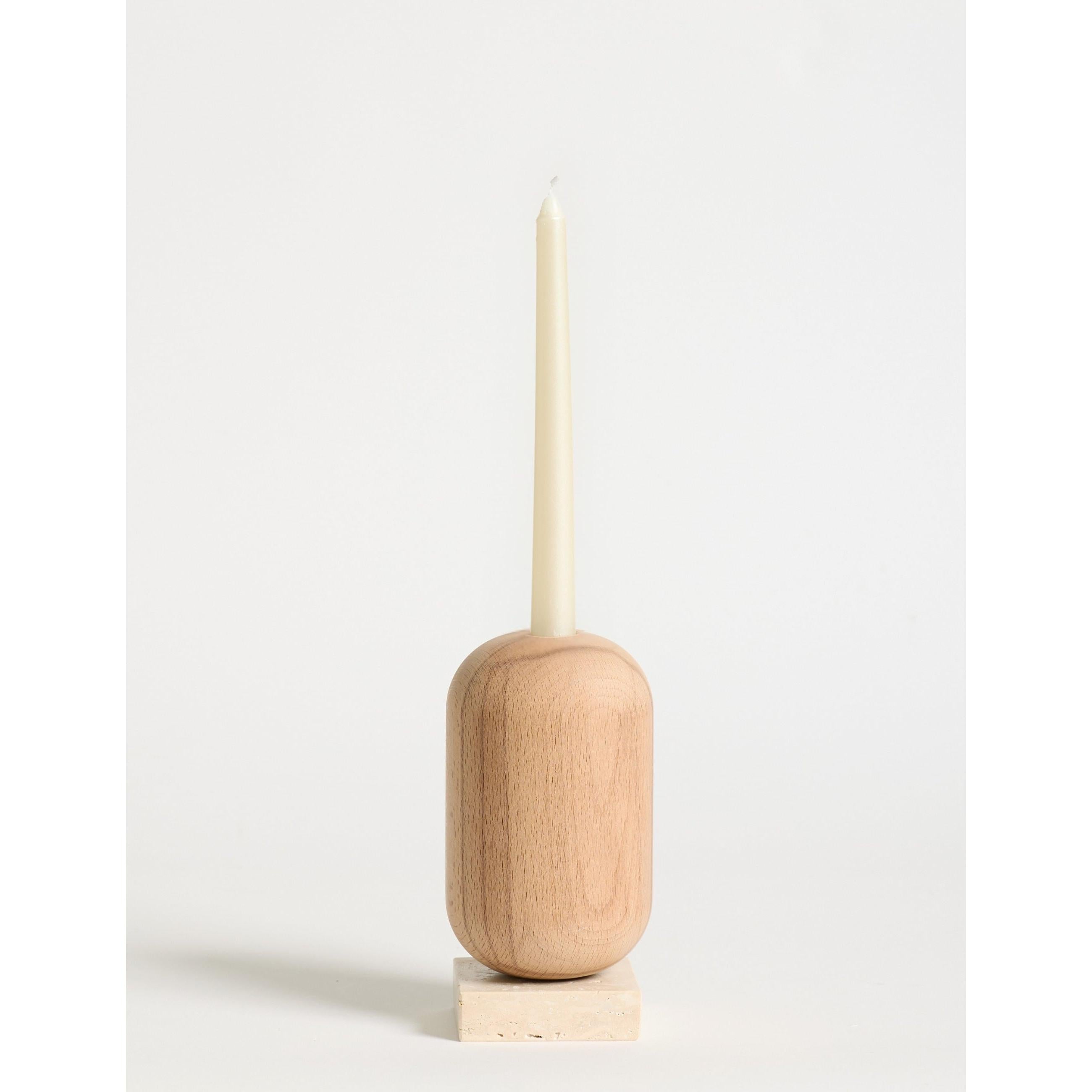 Ahşap Gövdeli Traverten Dekoratif Şamdan