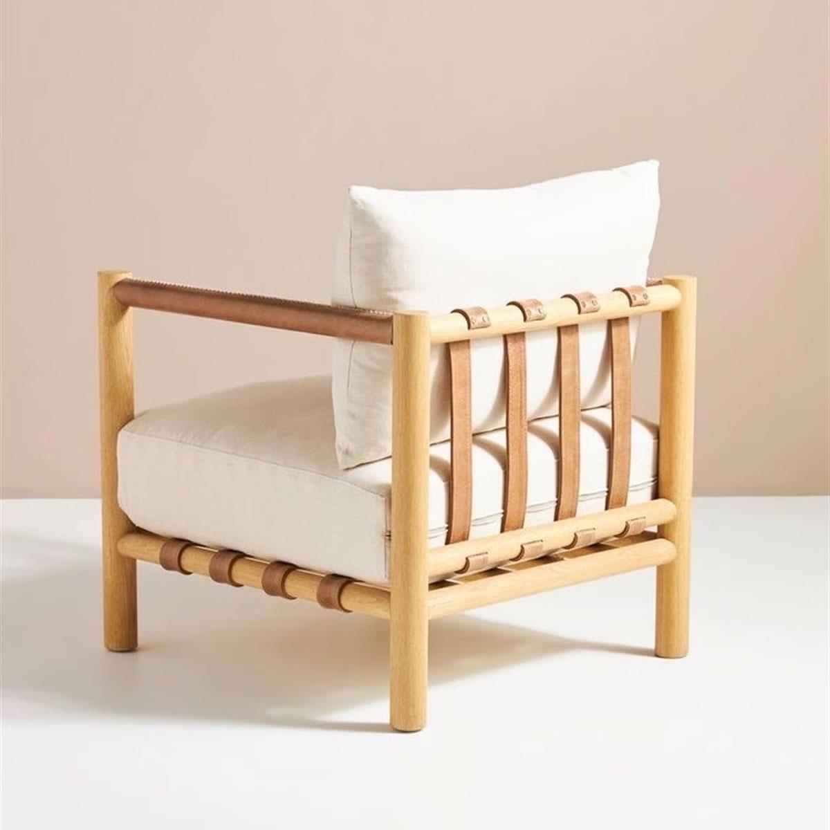 Amber Ahşap Deri Berjer