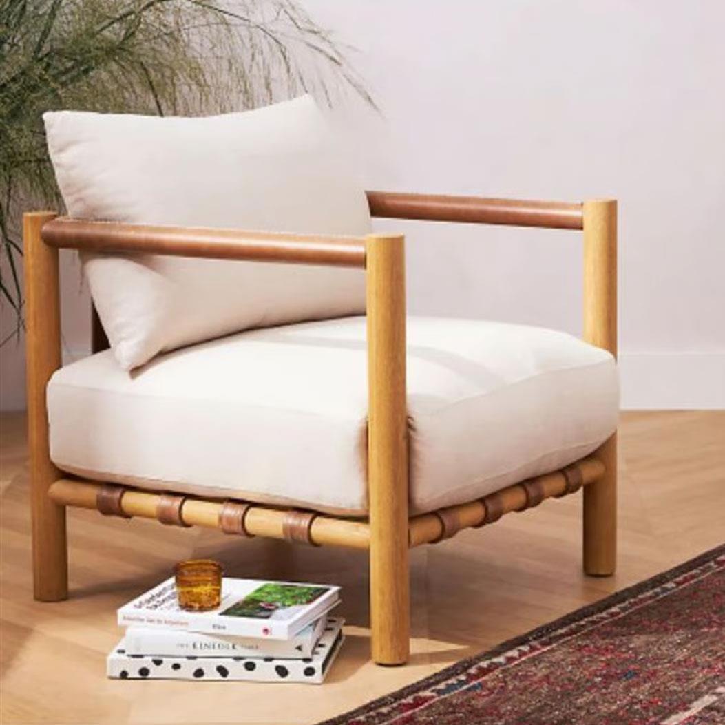 Amber Ahşap Deri Berjer