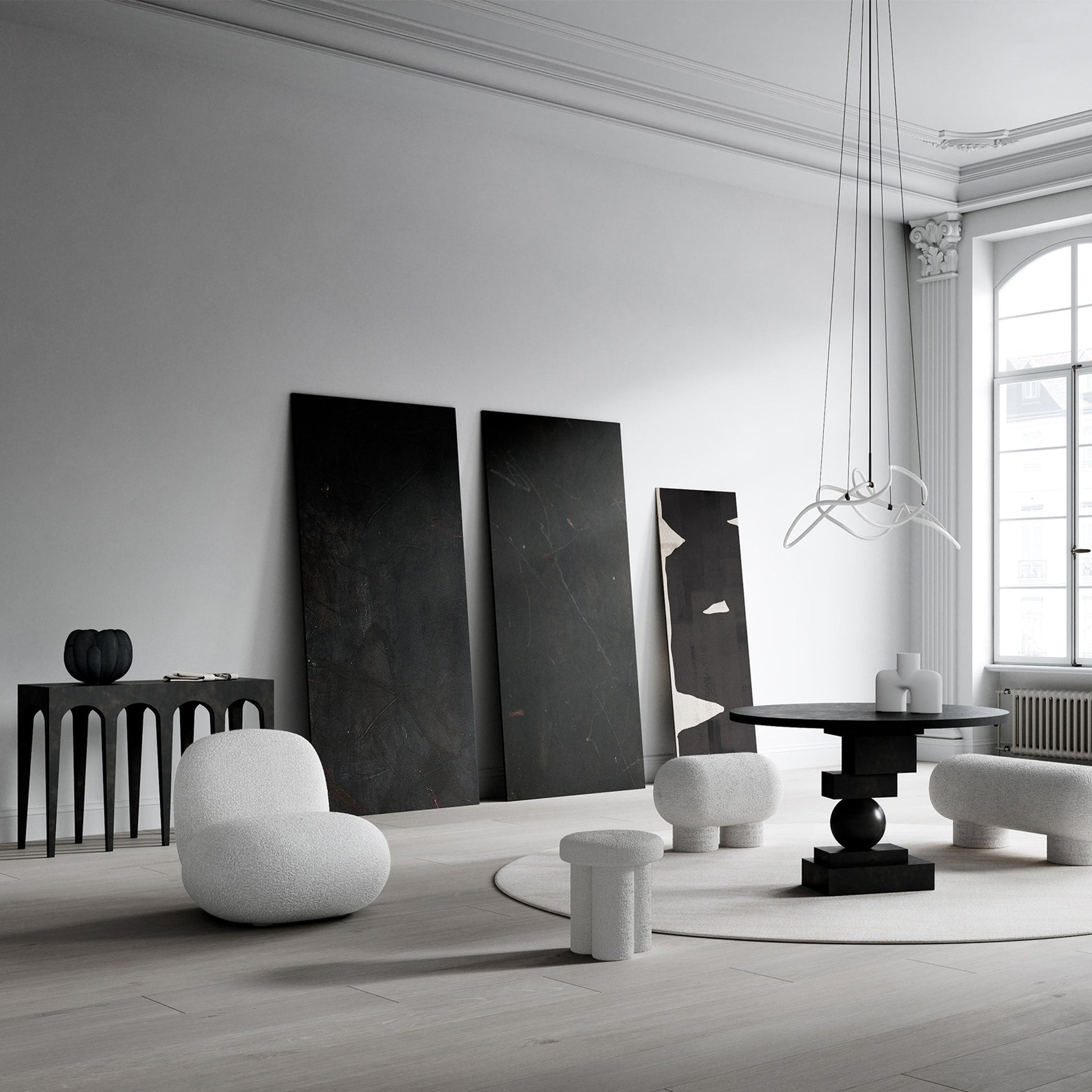 Big Foot Beyaz Bukle Kumaş Tabure