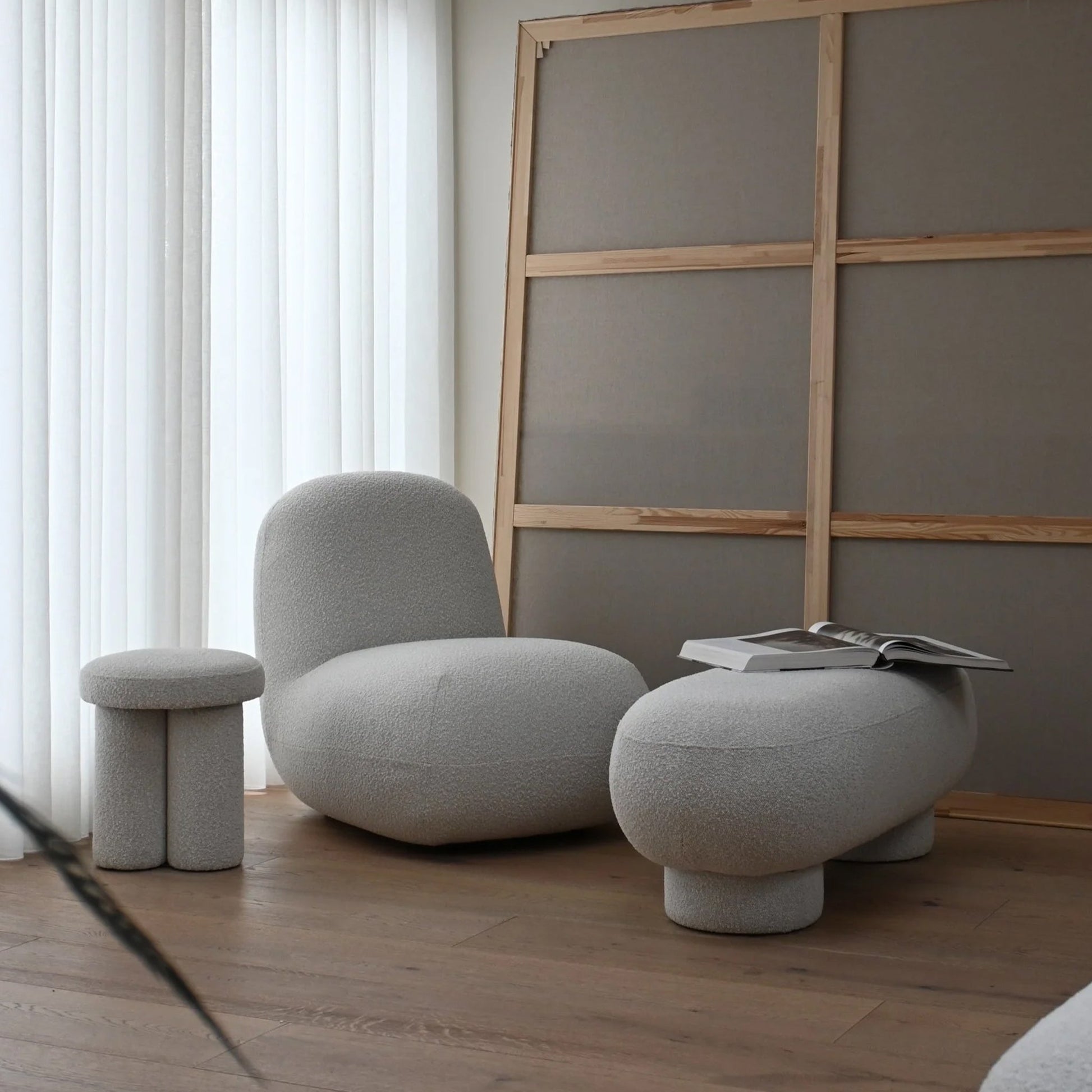 Big Foot Beyaz Bukle Kumaş Tabure