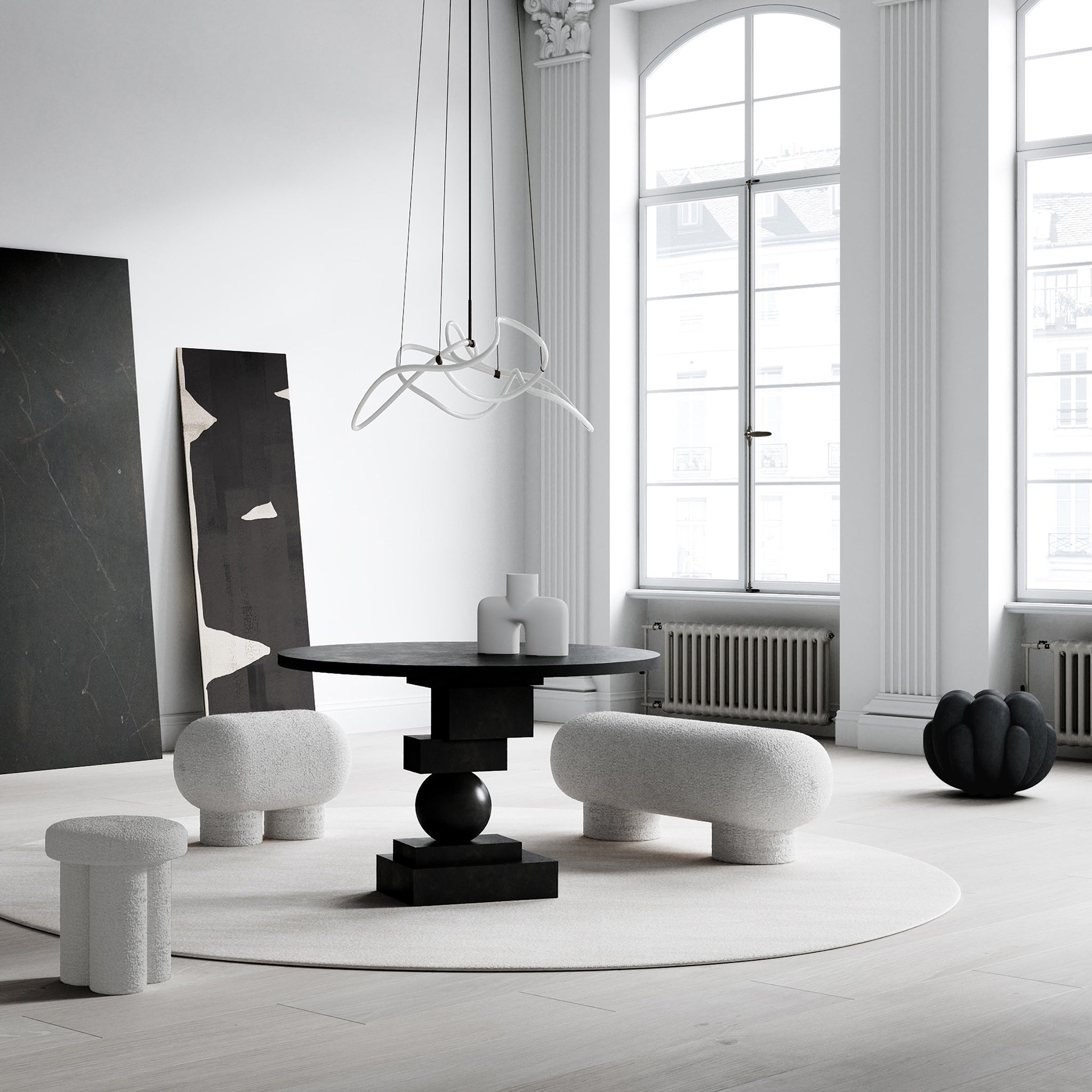 Big Foot Beyaz Bukle Kumaş Tabure