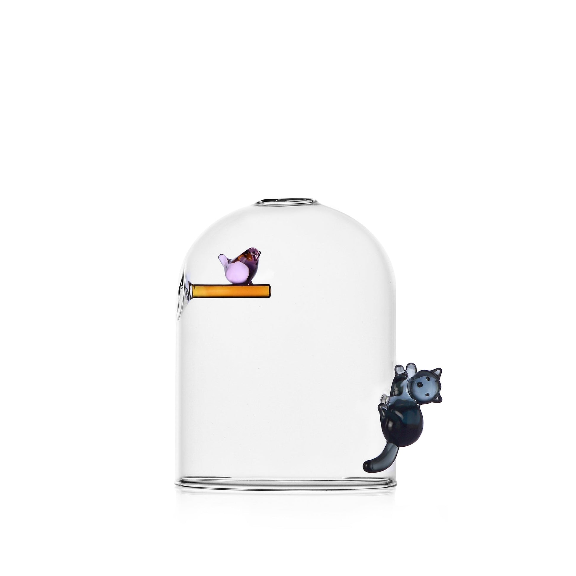 Birds Rüzgar Geçirmez Kedi ve Kuş Figürlü Cam Mumluk