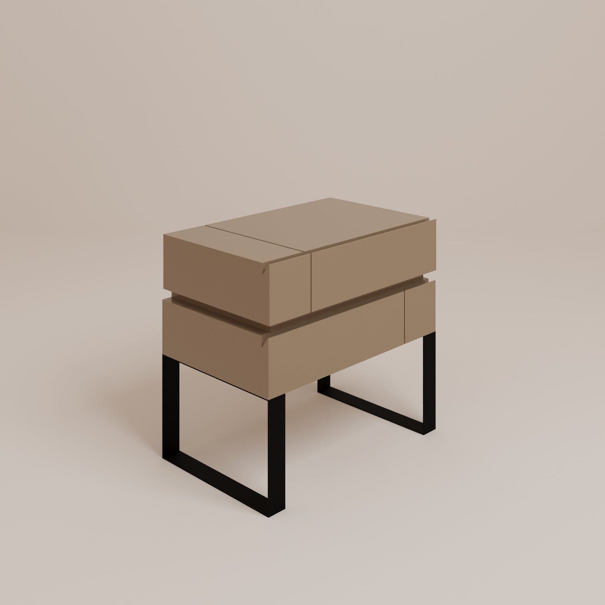 DE STIJL BEDSIDE TABLE - Beige-Side Table-CREANDE-Beige-Black-NowShopFun