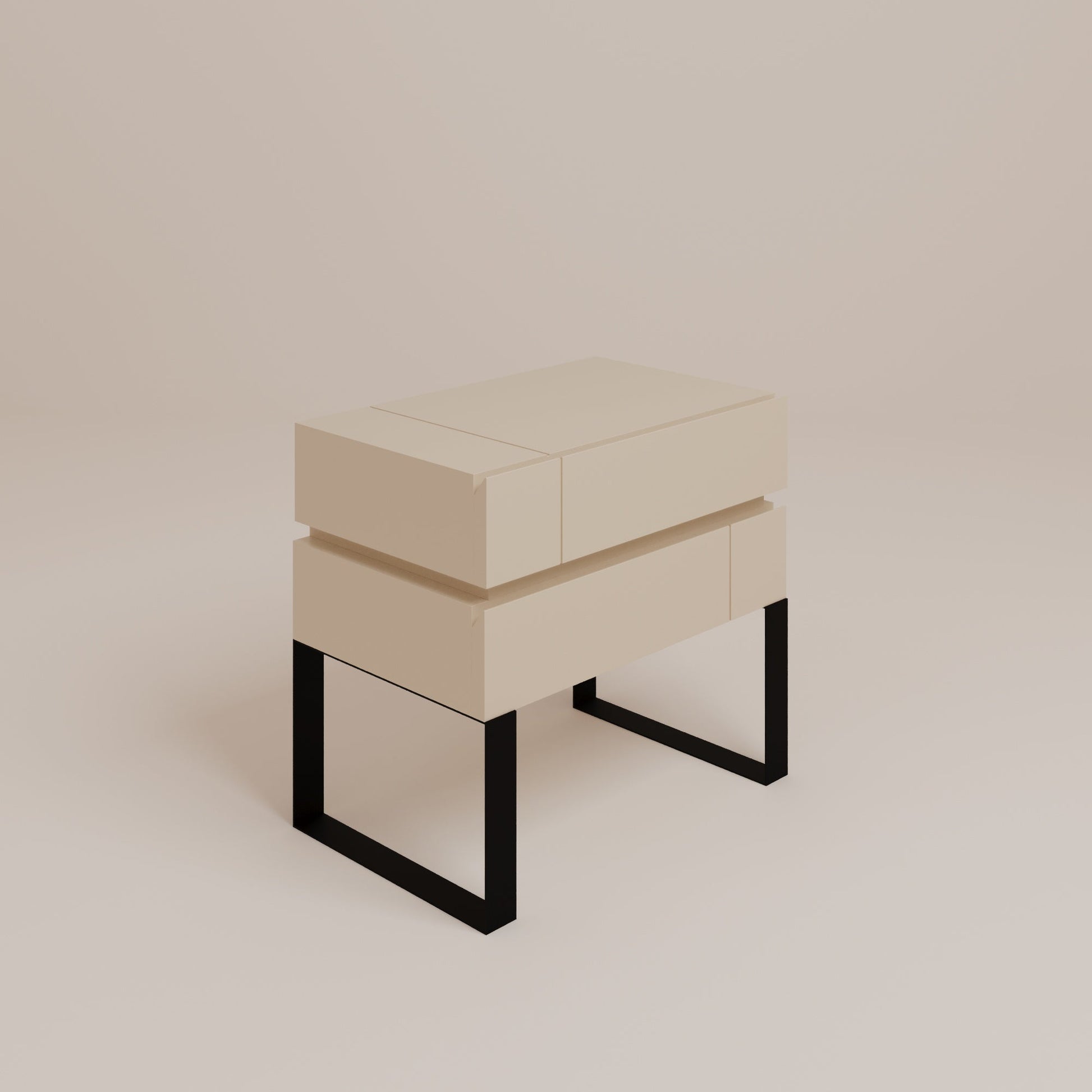 DE STIJL Bedside Table-Side Table-CREANDE-Beige-Black-NowShopFun