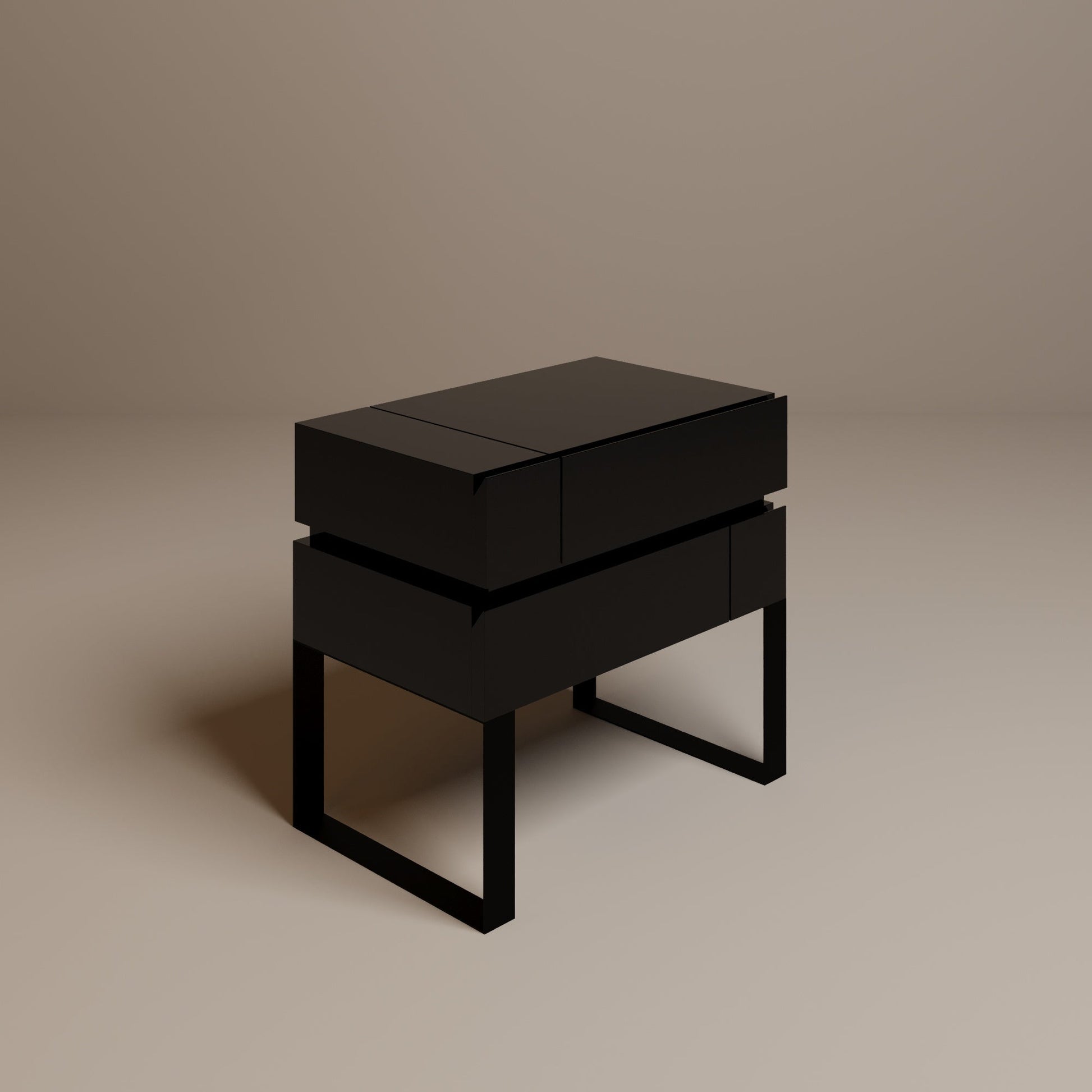 DE STIJL Bedside Table-Side Table-CREANDE-Beige-Black-NowShopFun