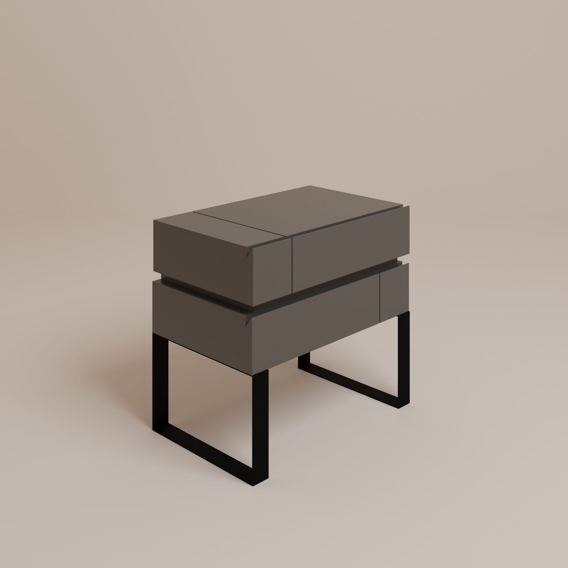 DE STIJL Bedside Table-Side Table-CREANDE-Beige-Black-NowShopFun