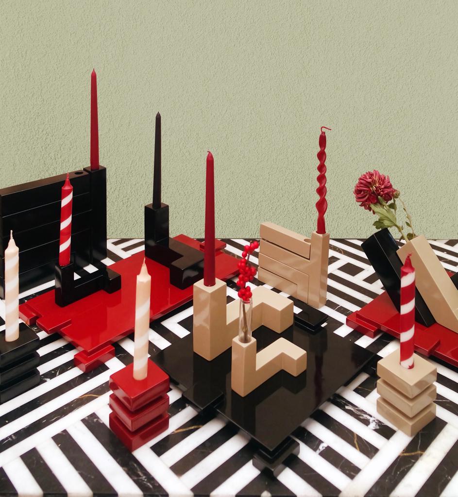 DE STIJL CANDLE HOLDER in black Large