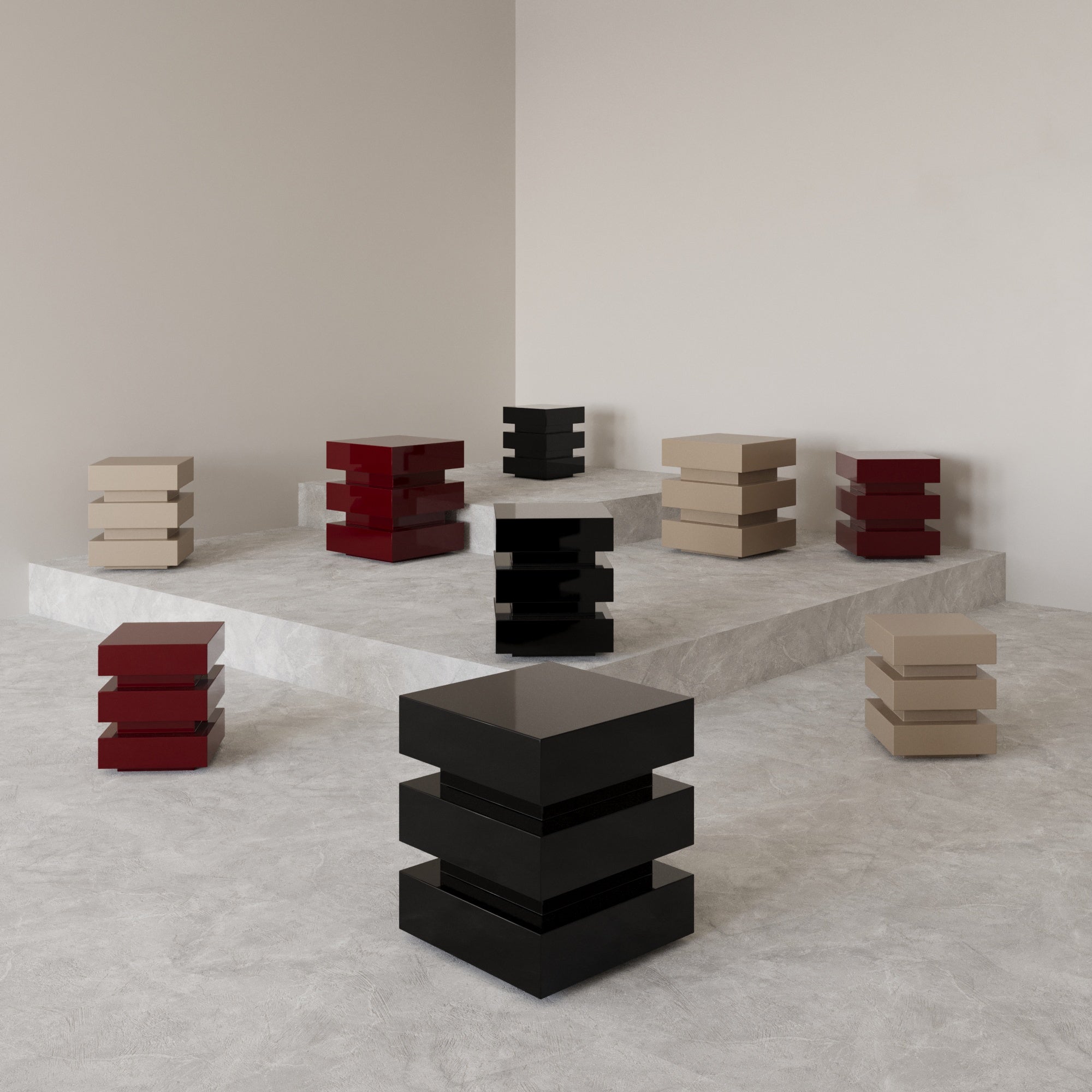 DE STIJL CUBIC SIDE TABLE - Medium - Dark Red