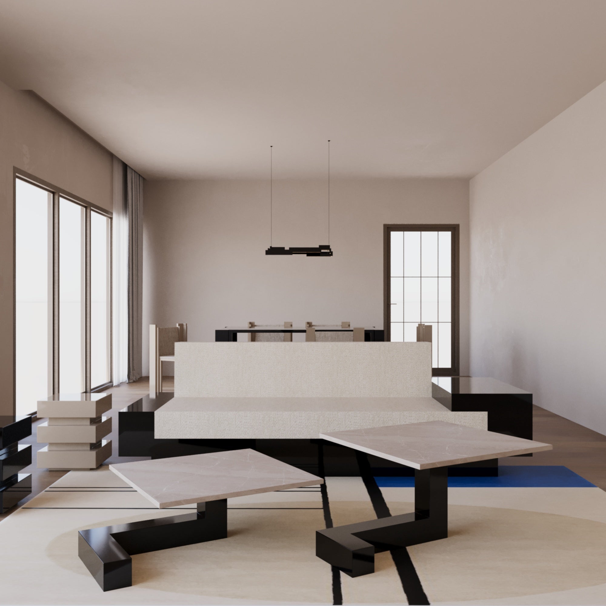 De Stijl L Marble Low Coffee Table - Beige leg