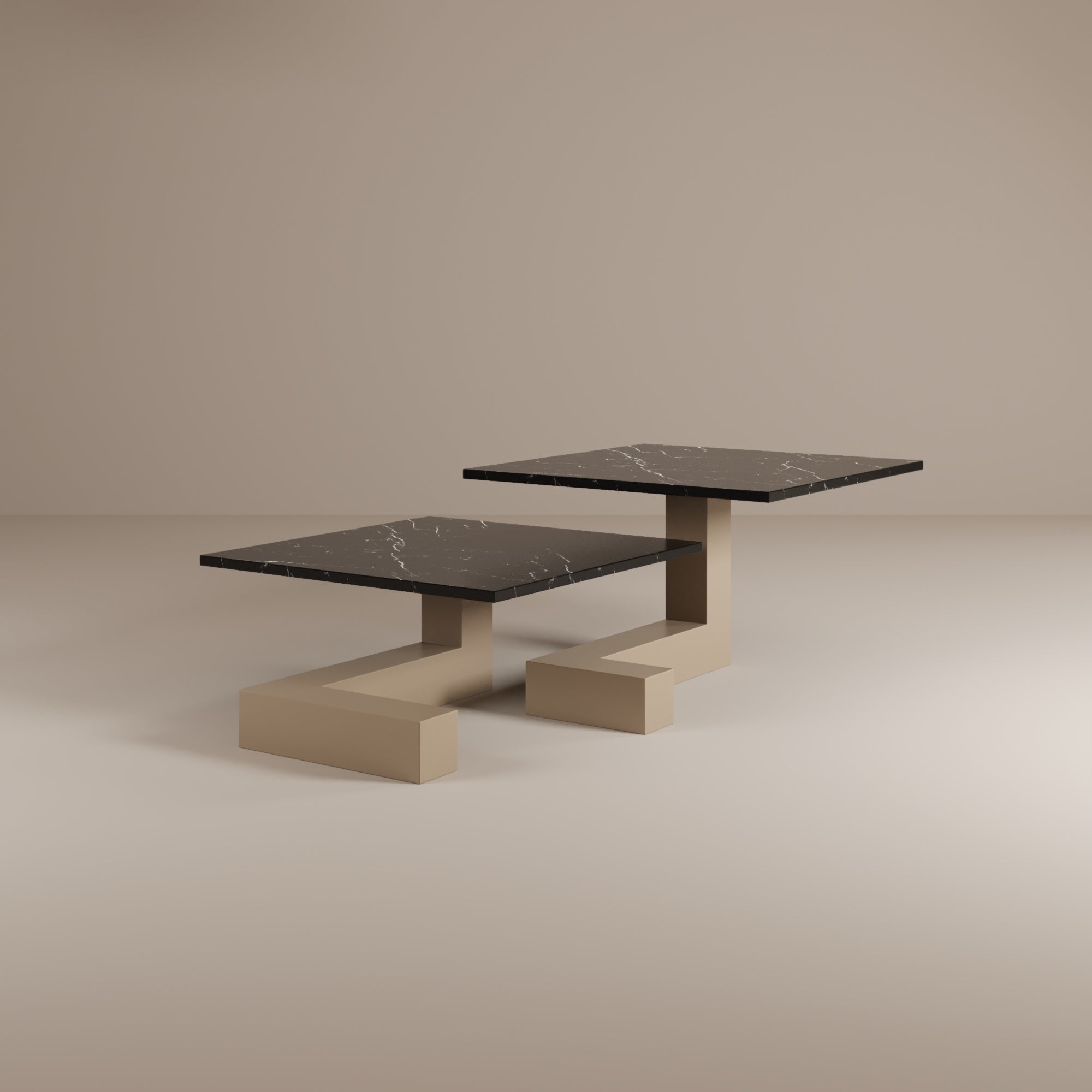 De Stijl L Marble Low Coffee Table - Beige leg