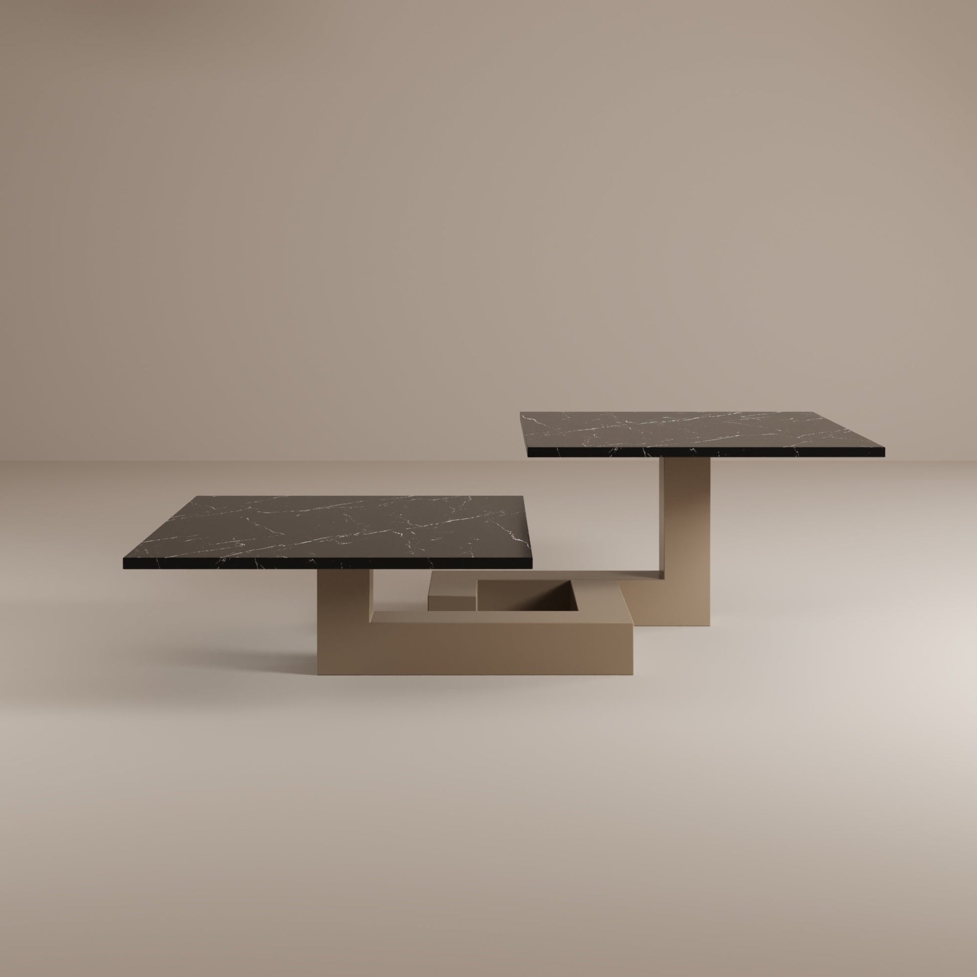 De Stijl L Marble Low Coffee Table - Beige leg