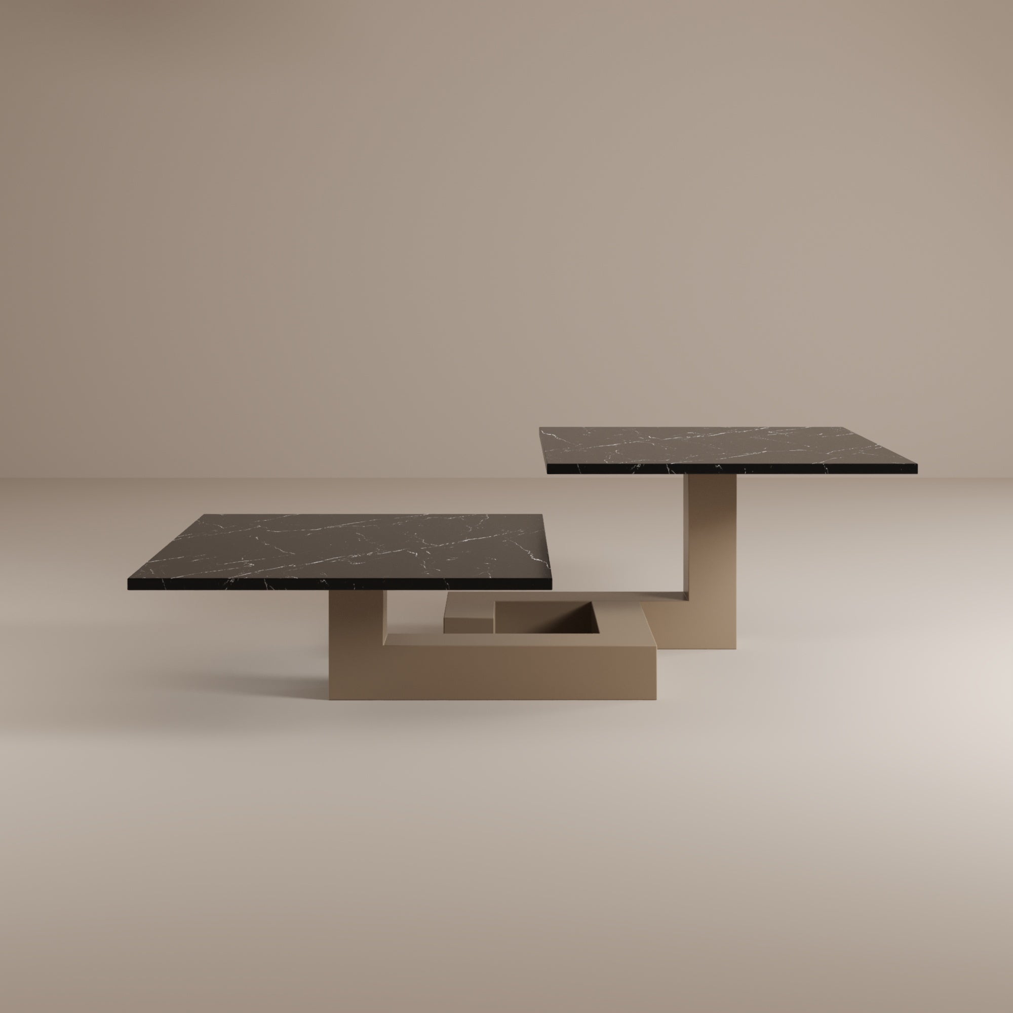 De Stijl L Marble Low Coffee Table - Beige leg