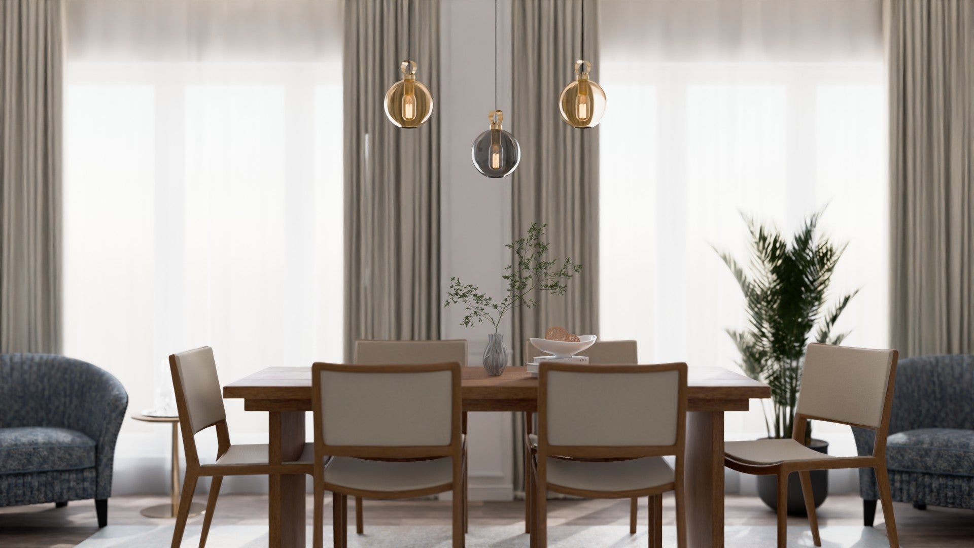 Globe Pirinç Detaylı Üçlü Set - Lineer