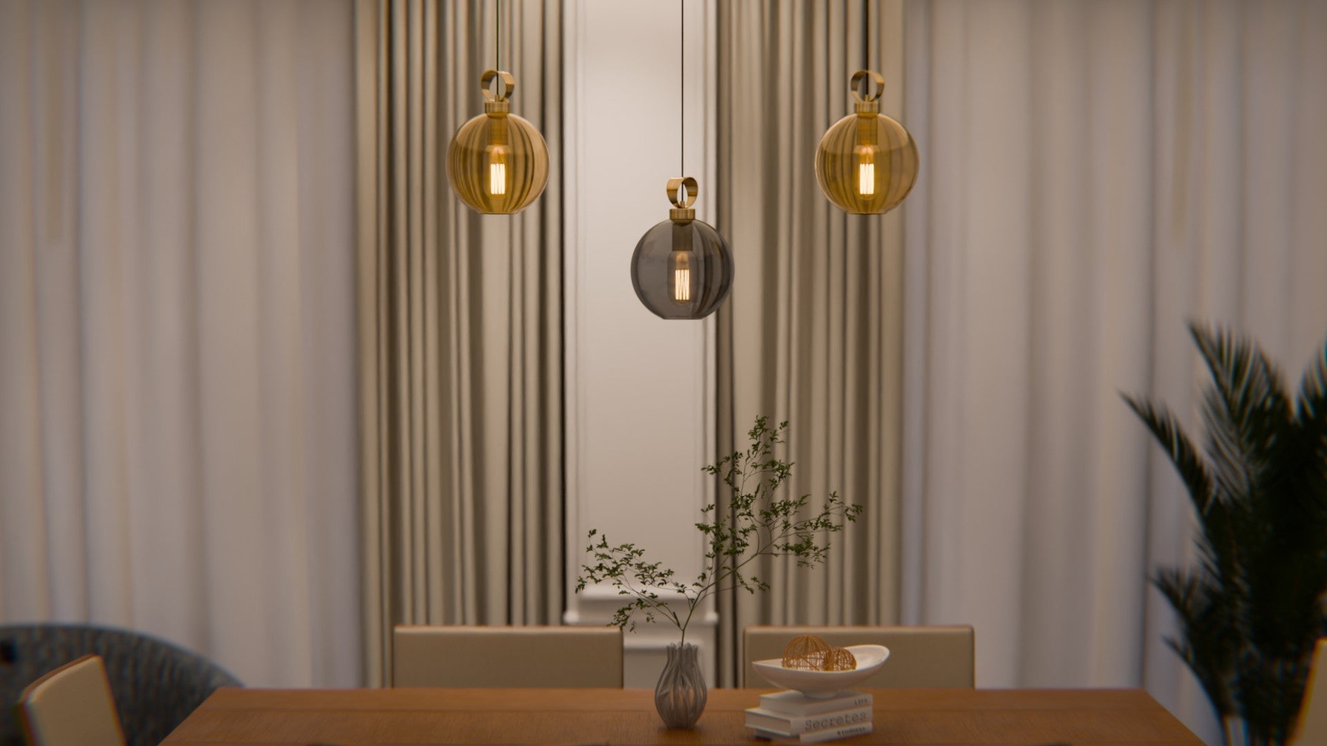 Globe Pirinç Detaylı Üçlü Set - Lineer