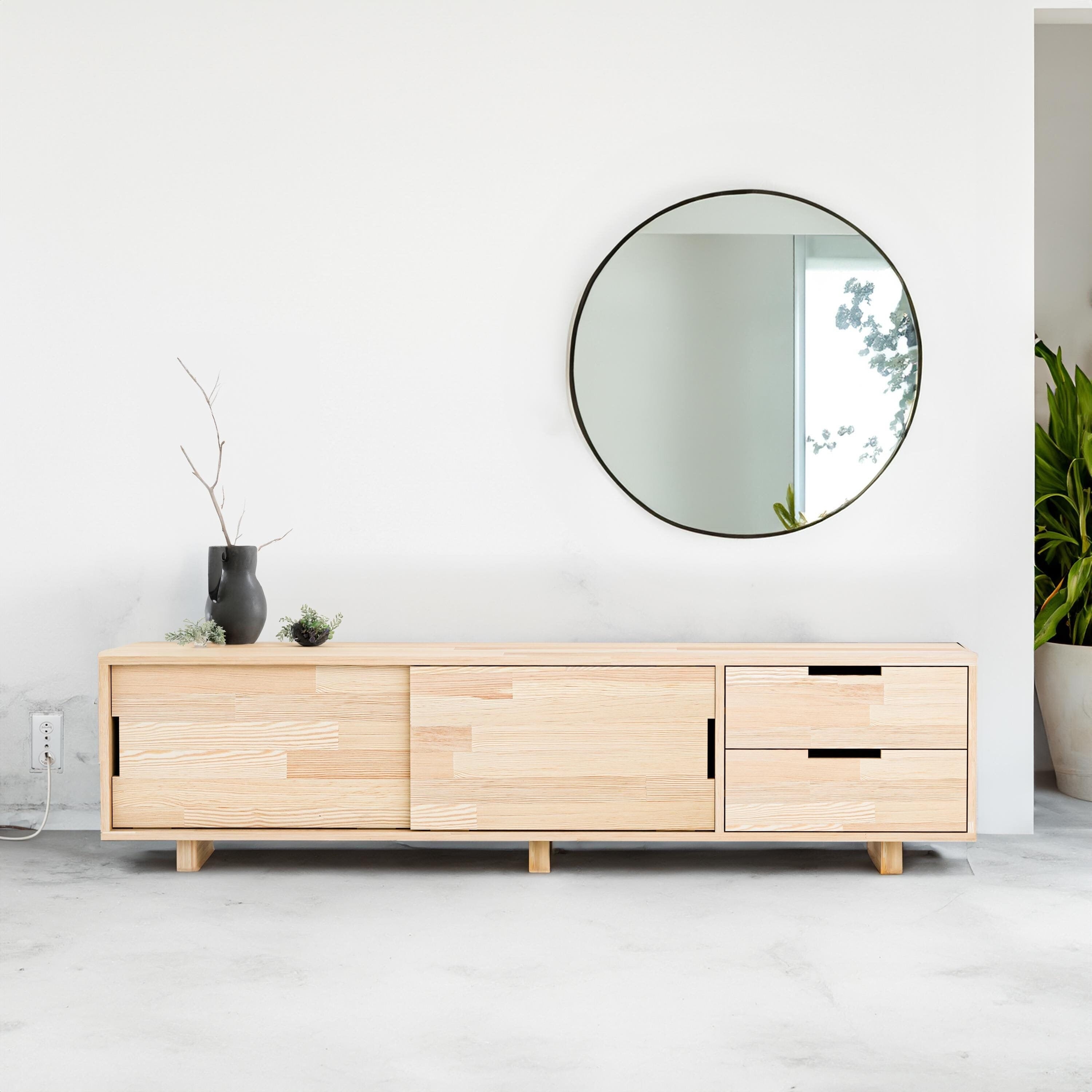 Solid Wood TV Unit with Drawers
