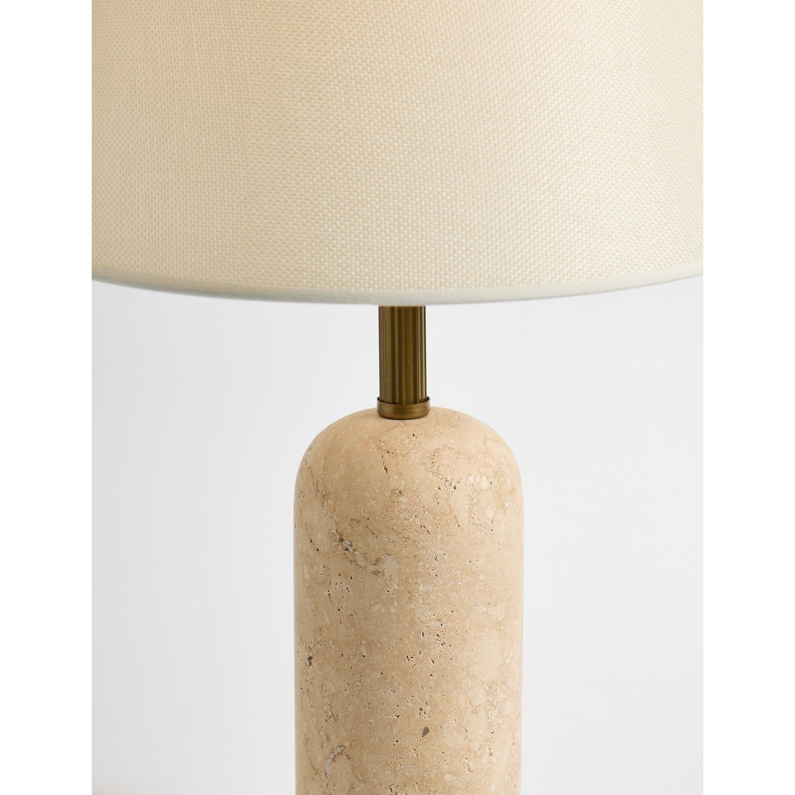 Luum Kumaş Şapkalı Traverten Abajur