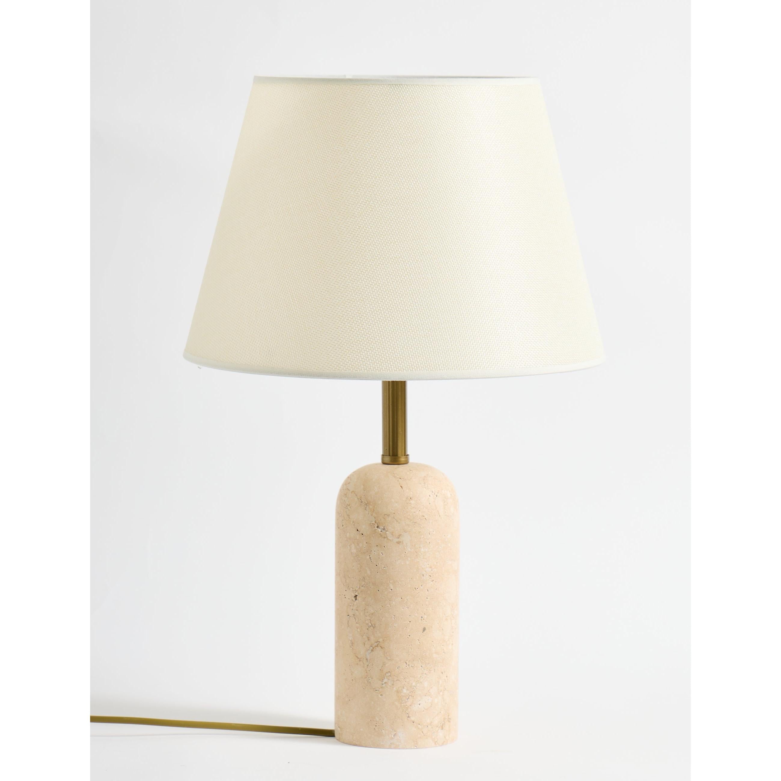 Luum Kumaş Şapkalı Traverten Abajur