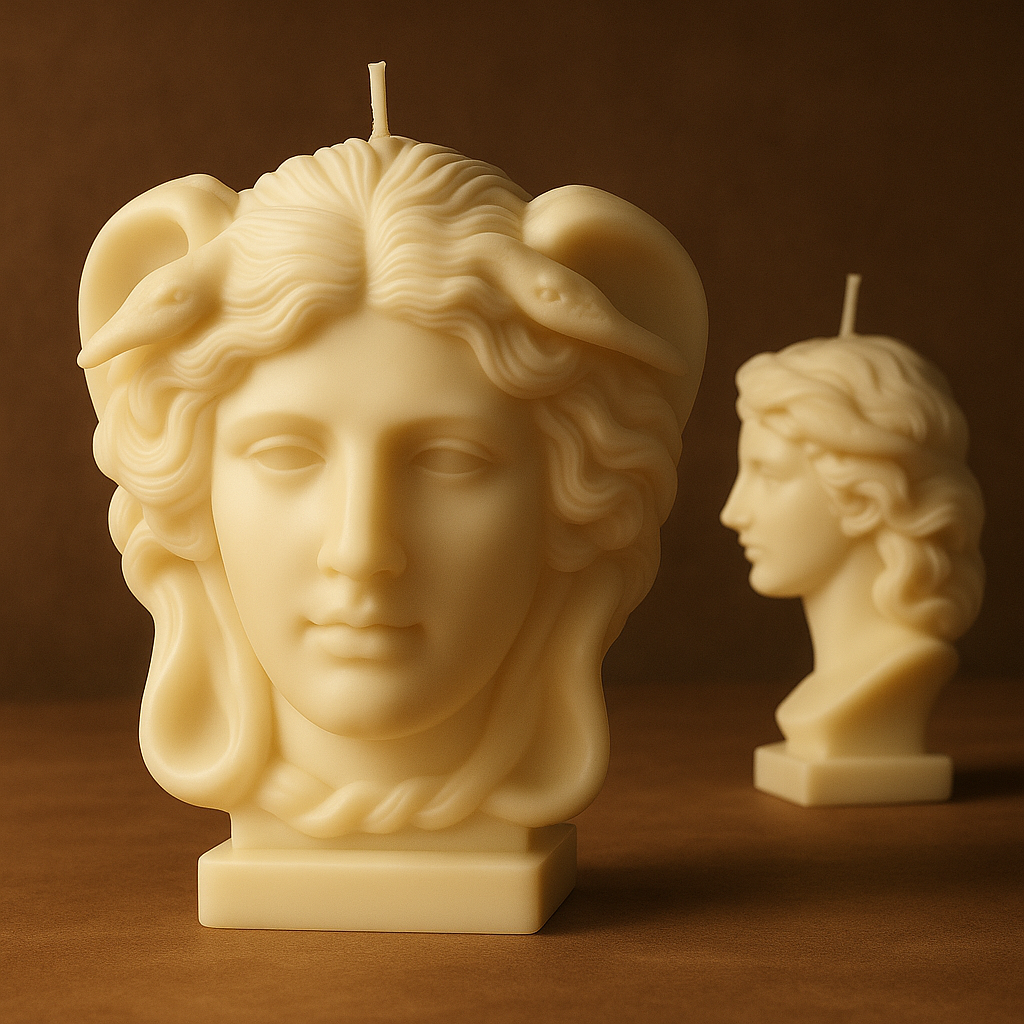 Medusa Figür Mum - Mitolojik Heykel Serisi - Dekoratif & Soya Mumu El Yapımı
