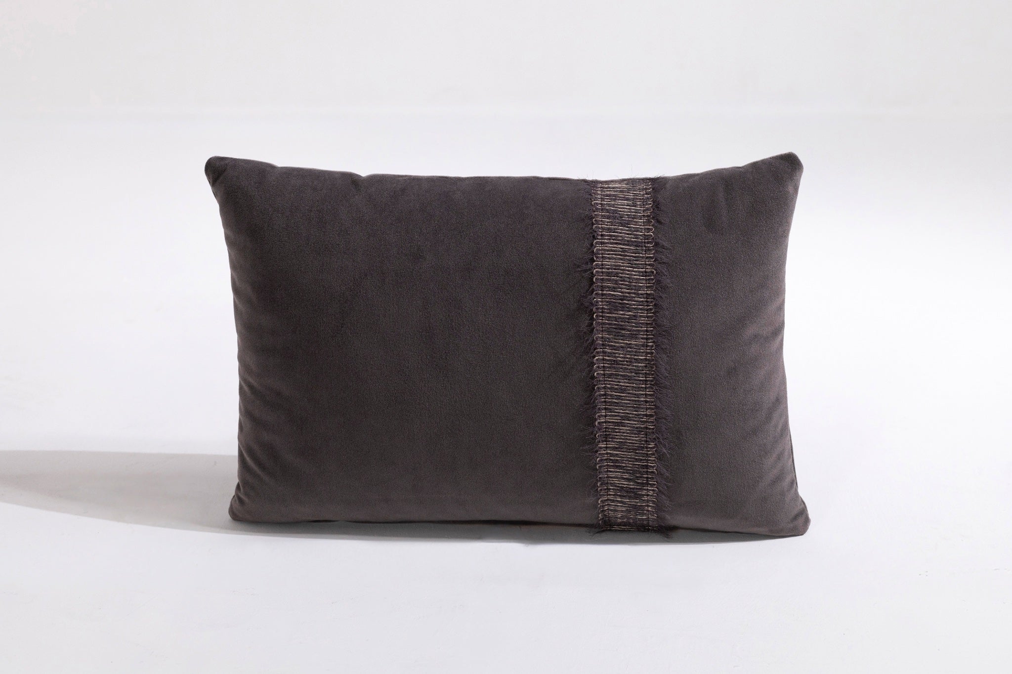 Şerit Detaylı Antrasit Kadife Kırlent