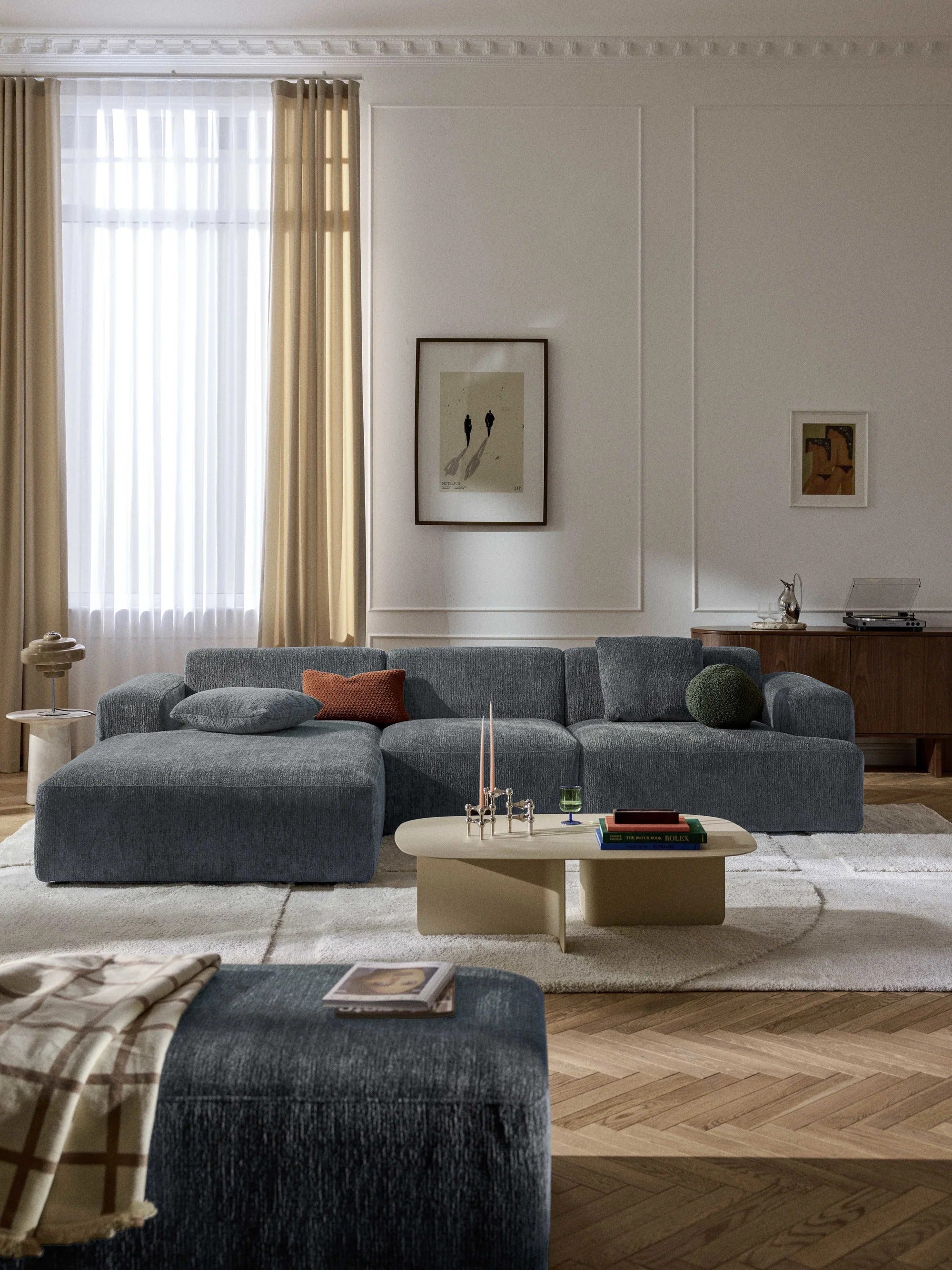 Stella Modüler Köşe Kanepe – Şönil Döşemeli 4-5 Kişilik-Köşe Koltuk-Innature Home-Sağ Köşe-Beyaz - Bej-NowShopFun