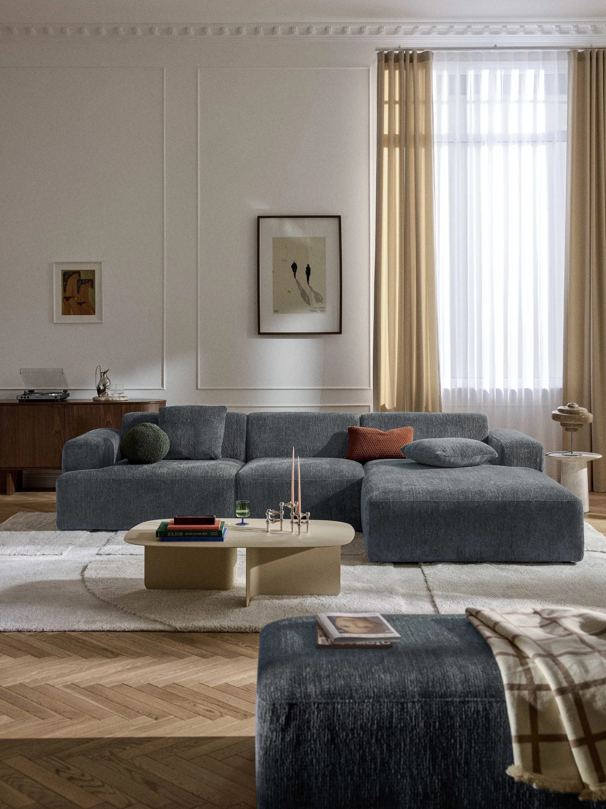 Stella Modüler Köşe Kanepe – Şönil Döşemeli 4-5 Kişilik-Köşe Koltuk-Innature Home-Sağ Köşe-Beyaz - Bej-NowShopFun