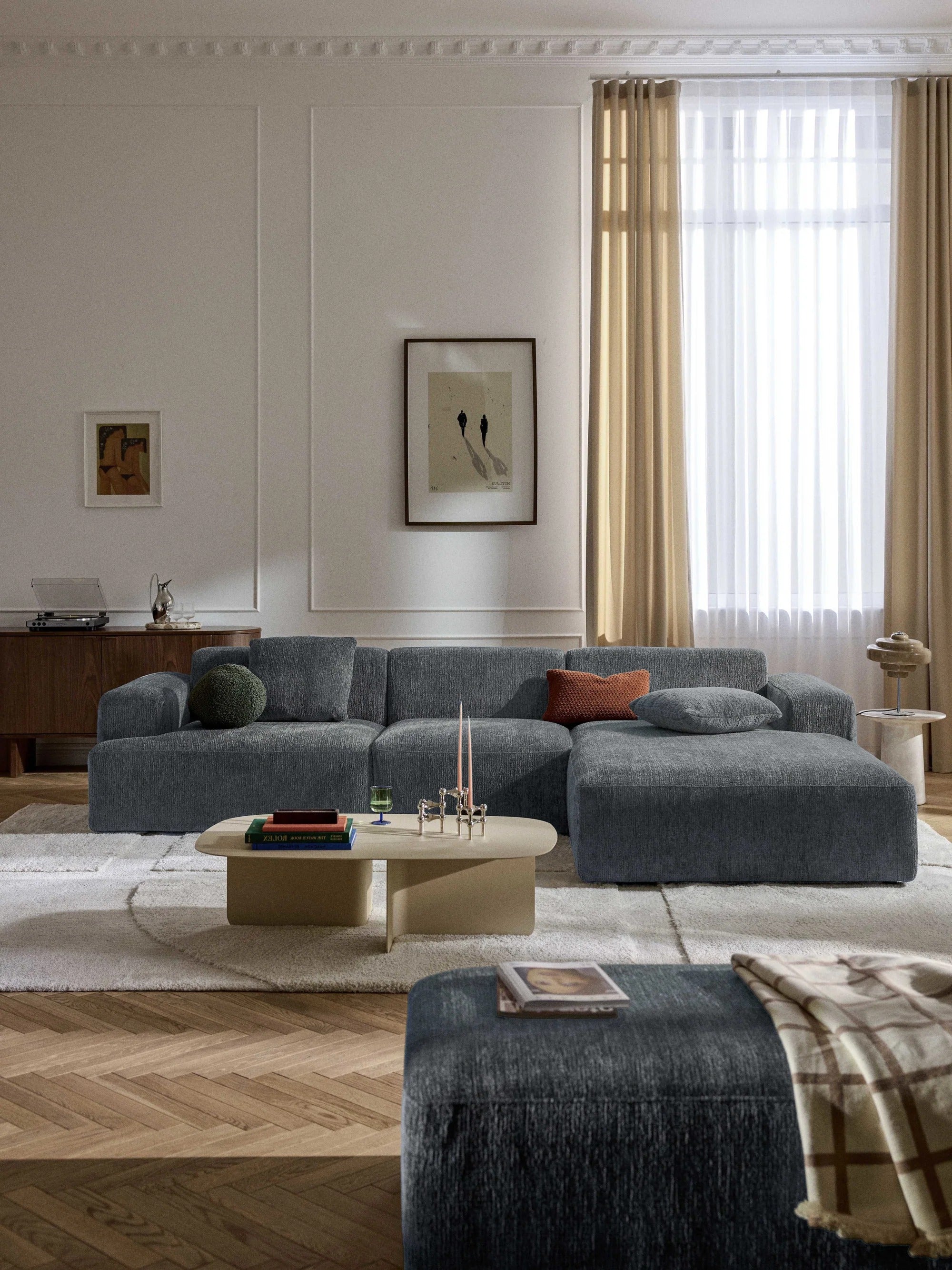 Stella Modüler Köşe Kanepe – Şönil Döşemeli 4-5 Kişilik-Köşe Koltuk-Innature Home-Sağ Köşe-Beyaz - Bej-NowShopFun
