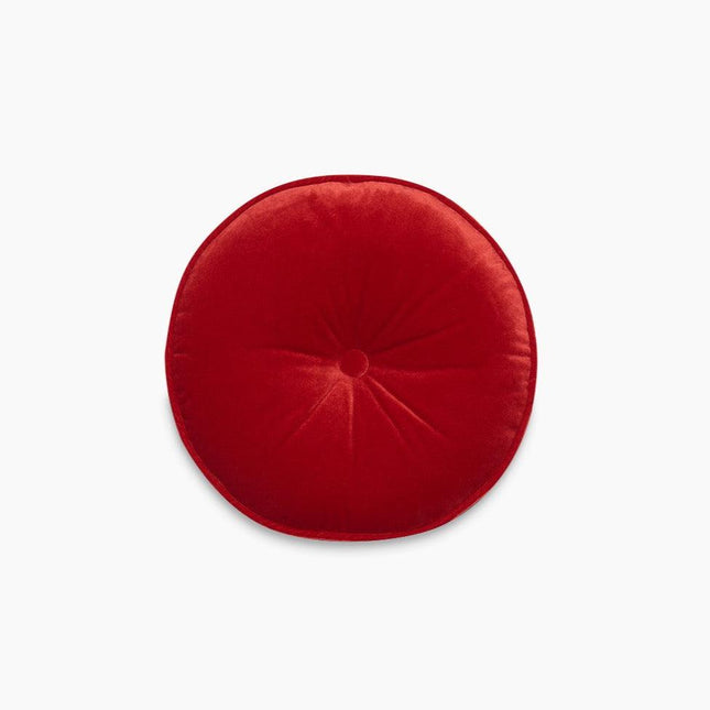 ALPAQ STUDIO - Yuvarlak Düğme Detaylı Kırmızı Kadife Yastık - Yastık & Kırlent