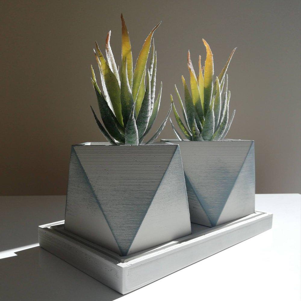 Effect İkili, Çiçekli, Dekoratif Beton Saksı Seti