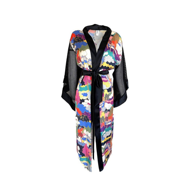 Mita Concept - Bulut Desenli File Detaylı Yarasa Kol Kimono Sabahlık - Sabahlık