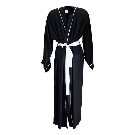 Mita Concept - İpeksi Siyah Beyaz Biyeli Erkek Kimono - Erkek Kimono