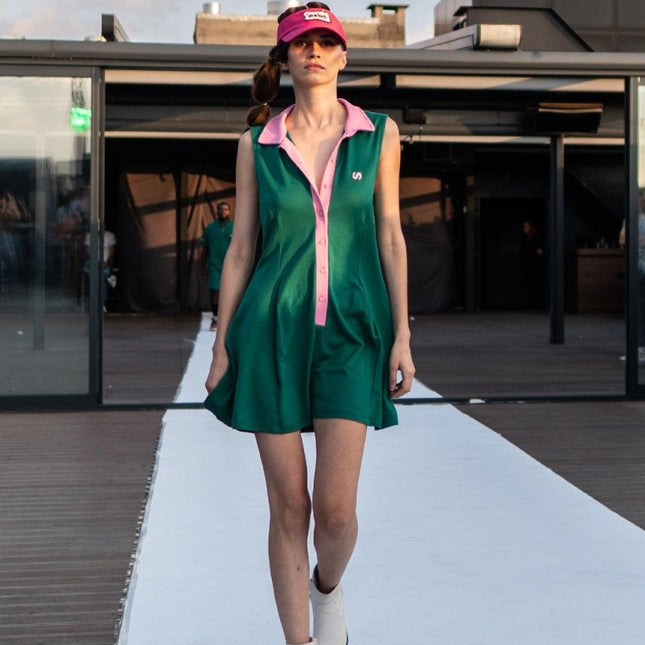 Sevdrus - Green Dress with Pink Logo - Runway Collection - Elbise