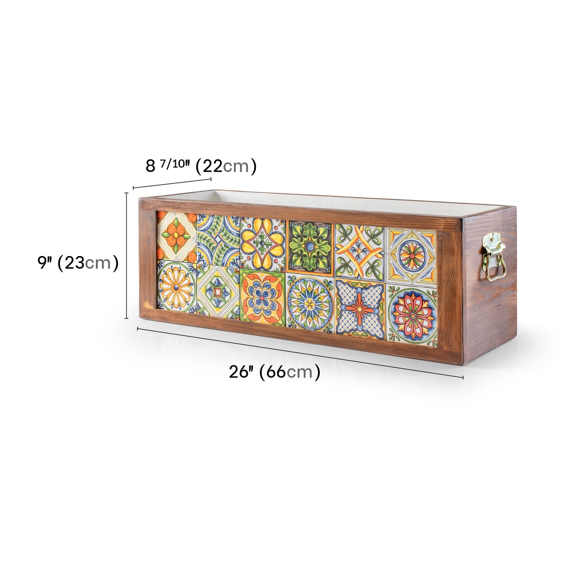 12 Meksika Çinili Büyük Boy Ahşap Saksı, Ahşap Çiçeklik