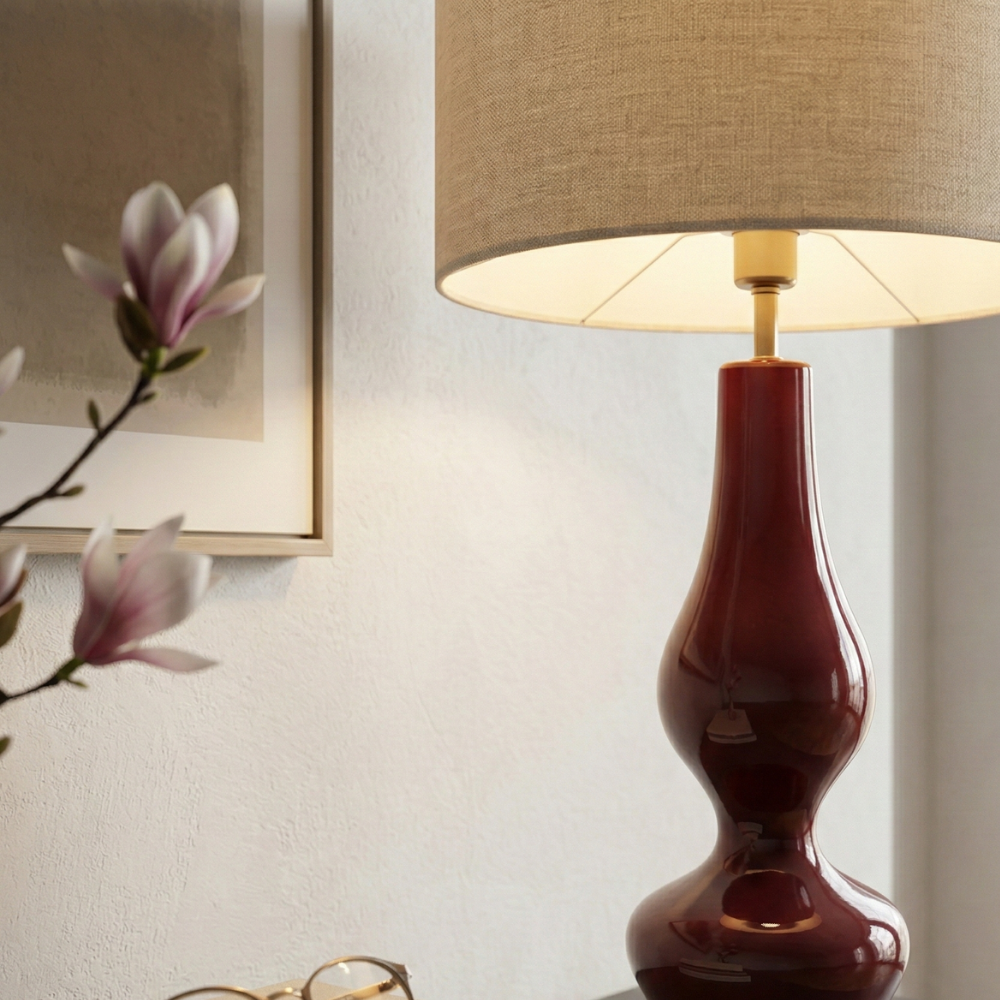 Porto Lamp Bordo Ahşap Abajur