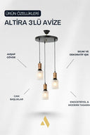 Altira 3'lü Ahşap Sarkıt Avize