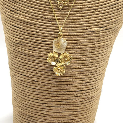Sitrin Doğal Taşlı Üç'Lü Mini Çiçek Altın Kaplama Kolye