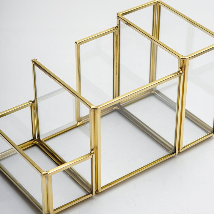 20X11X10Cm Pirinç Gold Geometrik Cam Ofis Kalemlik Organizer-Masaüstü Organizer-El Crea Designs-NowShopFun