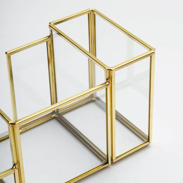 20X11X10Cm Pirinç Gold Geometrik Cam Ofis Kalemlik Organizer-Masaüstü Organizer-El Crea Designs-NowShopFun