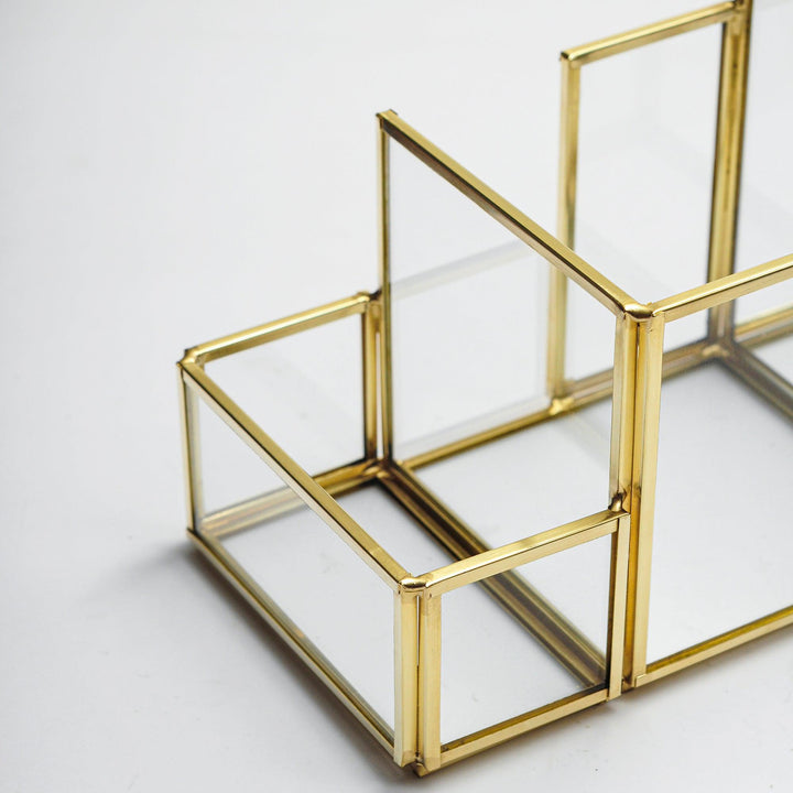 20X11X10Cm Pirinç Gold Geometrik Cam Ofis Kalemlik Organizer-Masaüstü Organizer-El Crea Designs-NowShopFun