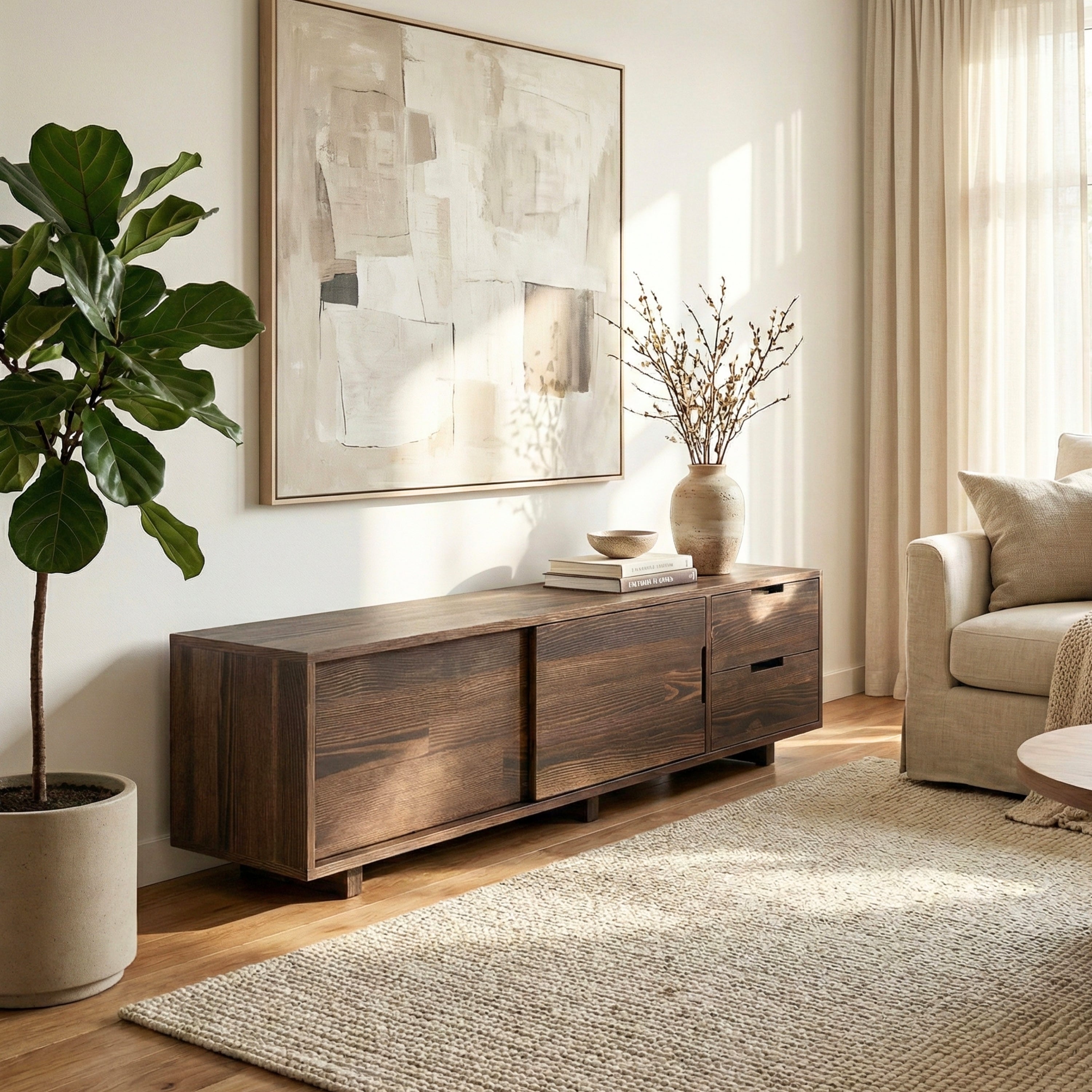 Masif Ahşap Çekmeceli Tv Ünitesi