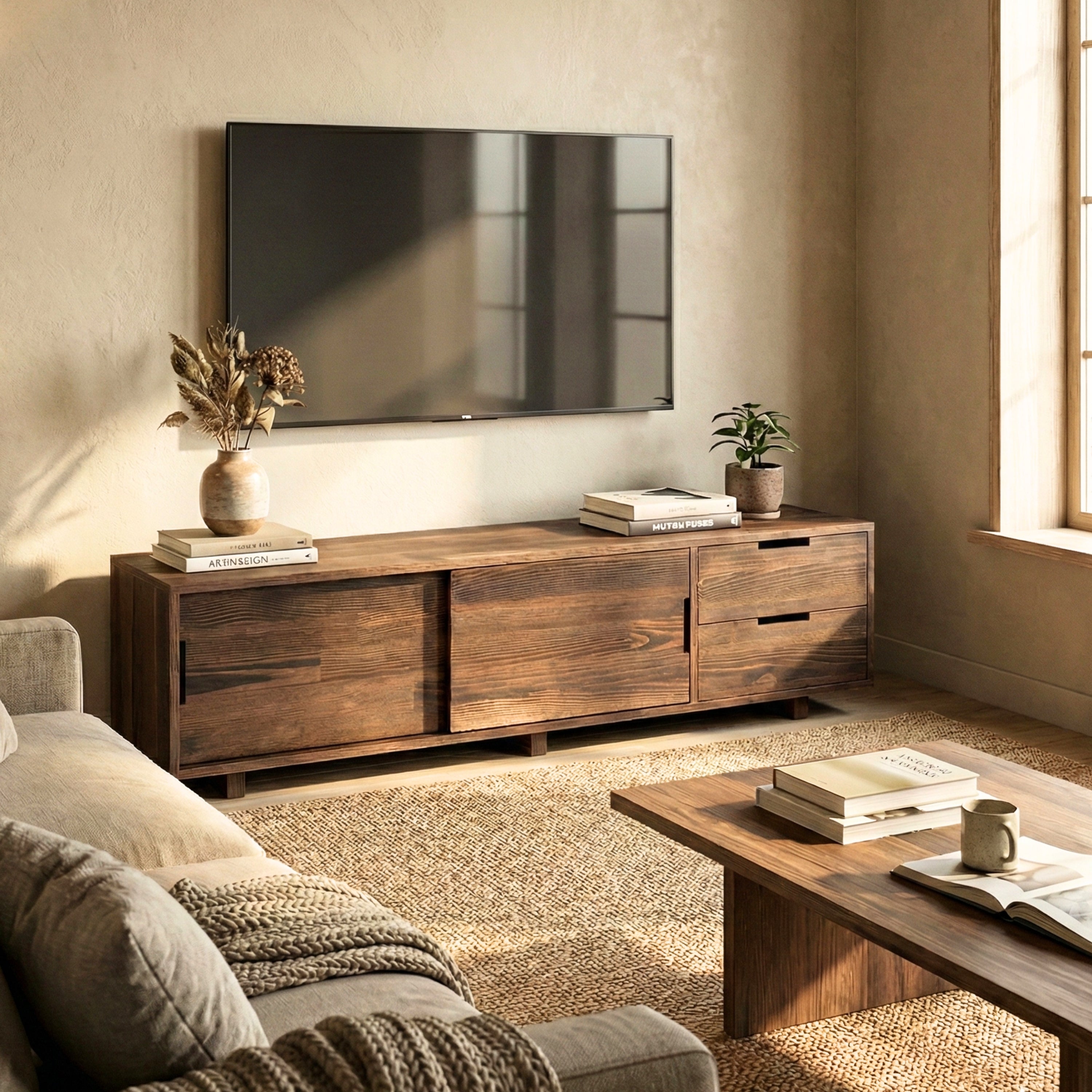 Masif Ahşap Çekmeceli Tv Ünitesi