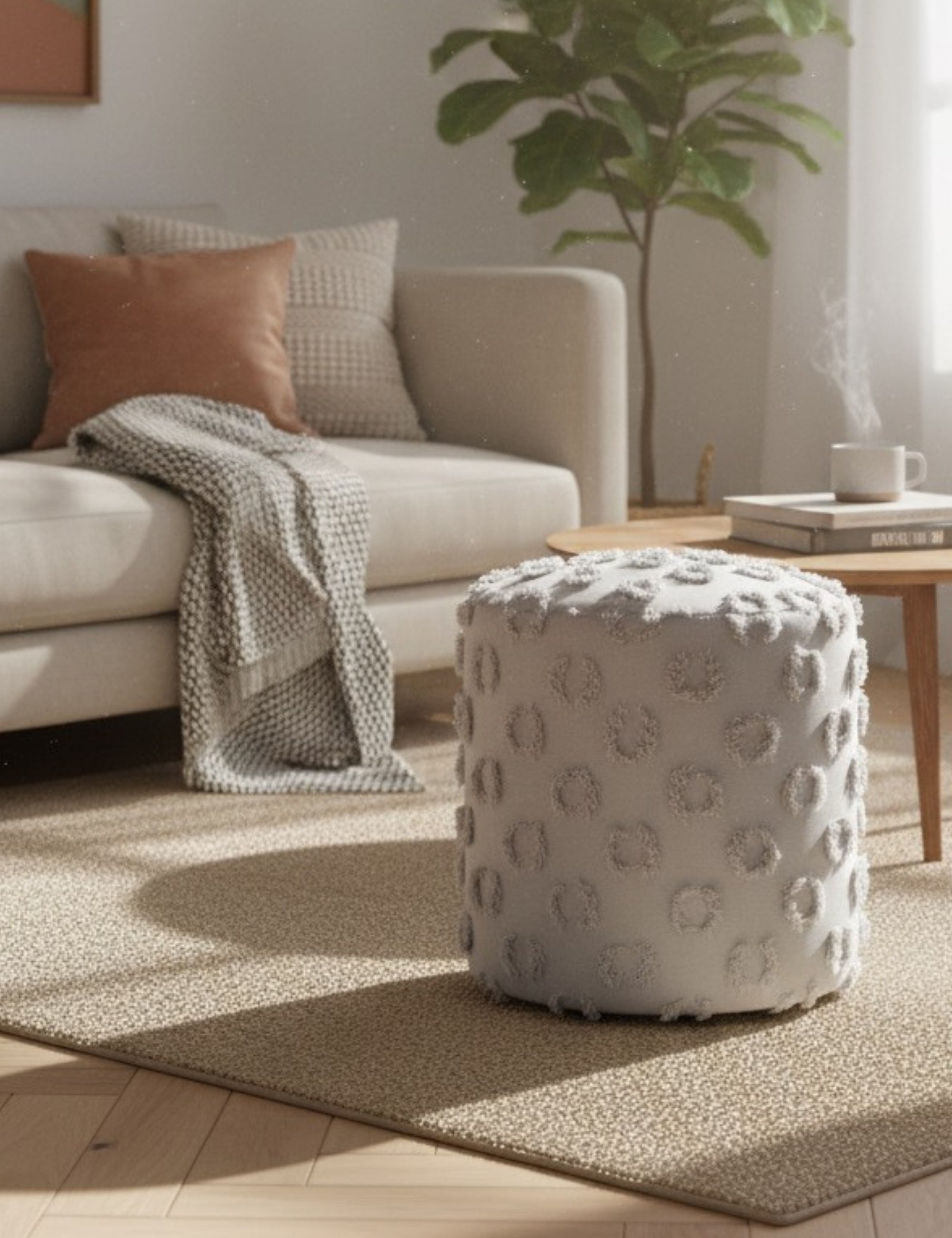 Astrid Woven Pouf - Gray