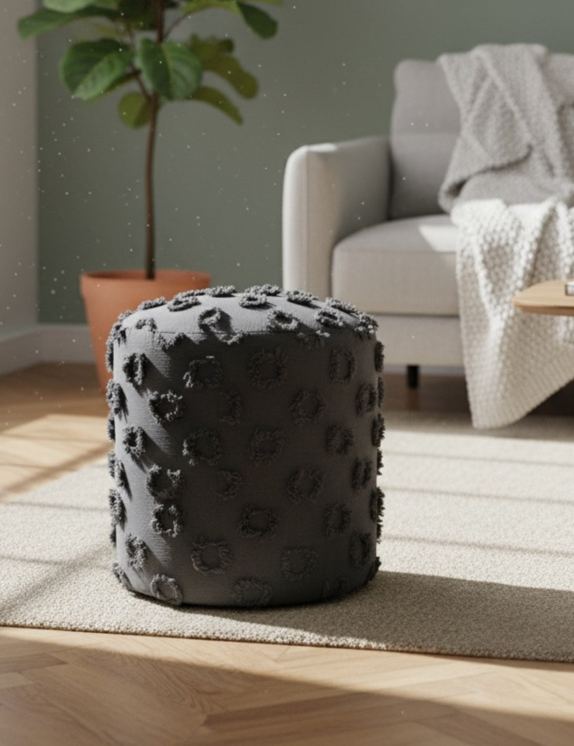 Astrid Woven Pouf - Anthracite