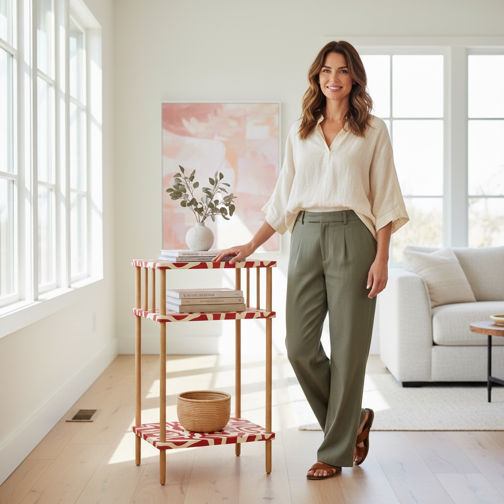 2'li Kırmızı Desenli Ahşap Raf 03