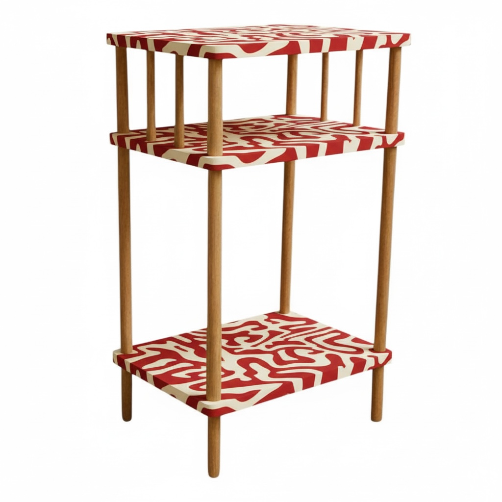 2'li Kırmızı Desenli Ahşap Raf 03