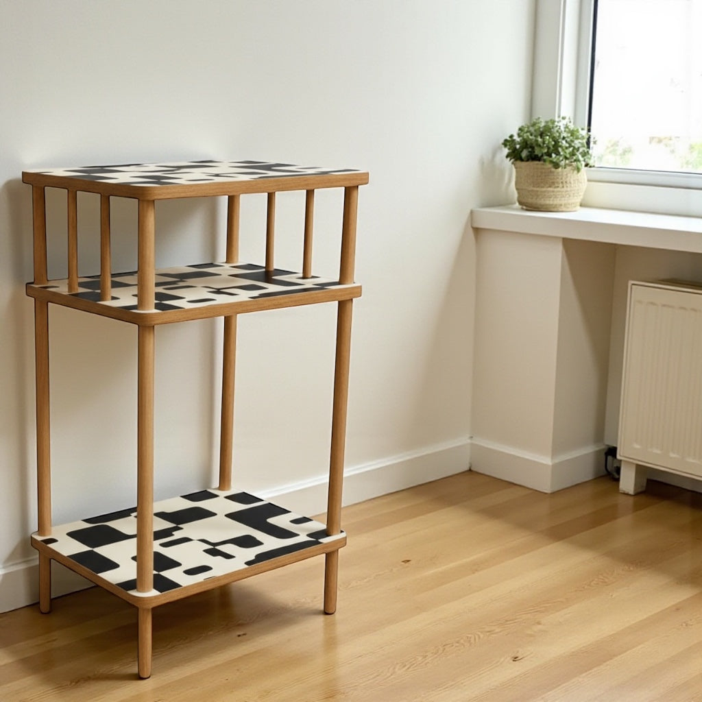 2'li Siyah Desenli Ahşap Raf 01