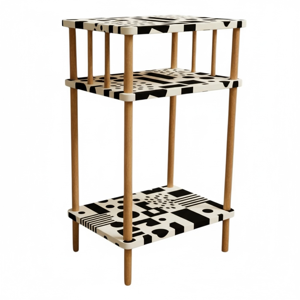 2'li Siyah Desenli Ahşap Raf 04